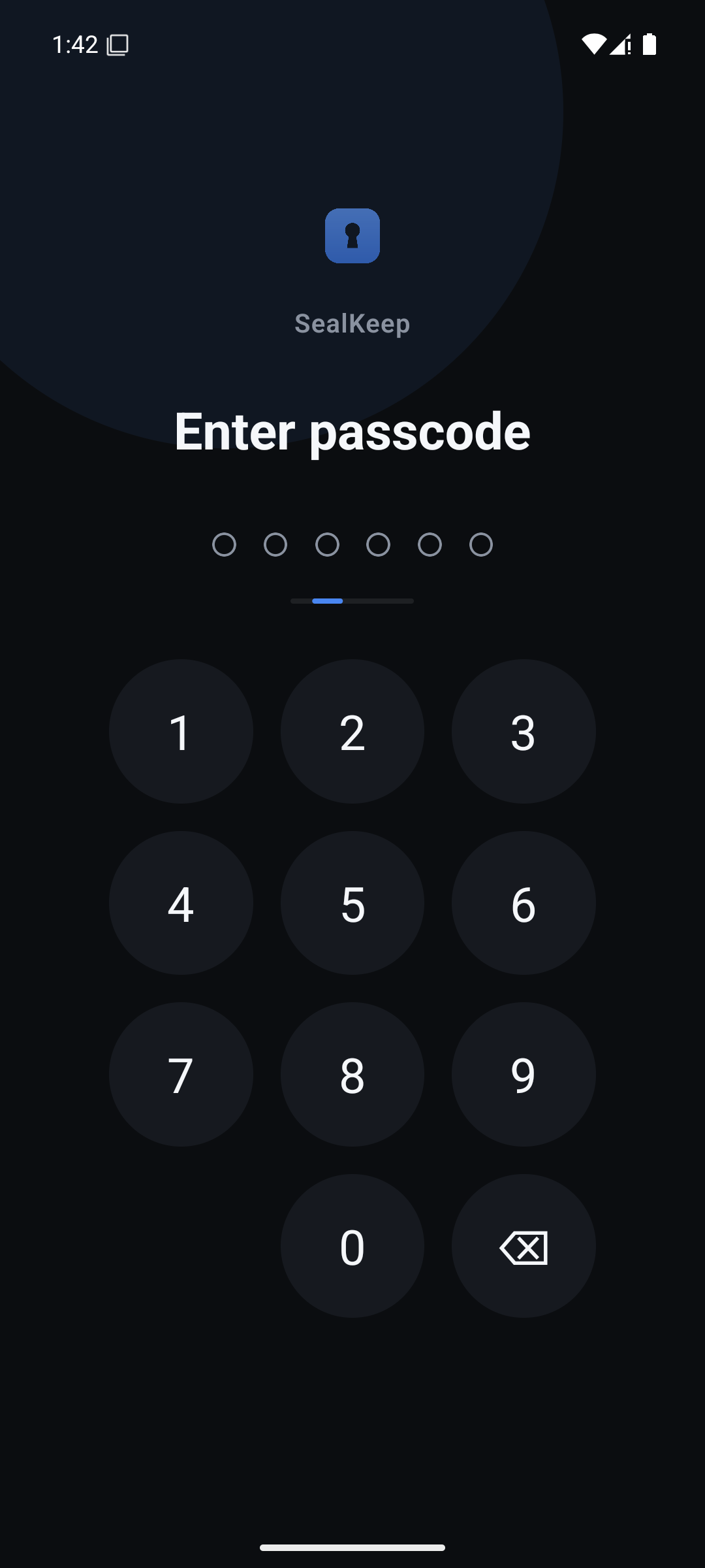 SealKeep passcode screen on a phone